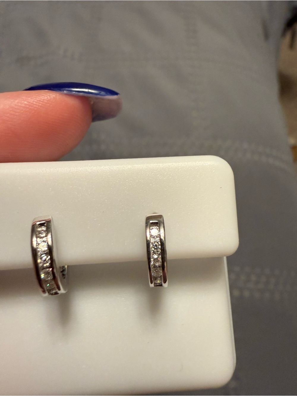 925 Sterling Silver Huggie Hoop Earrings with Clear Moissanite stones